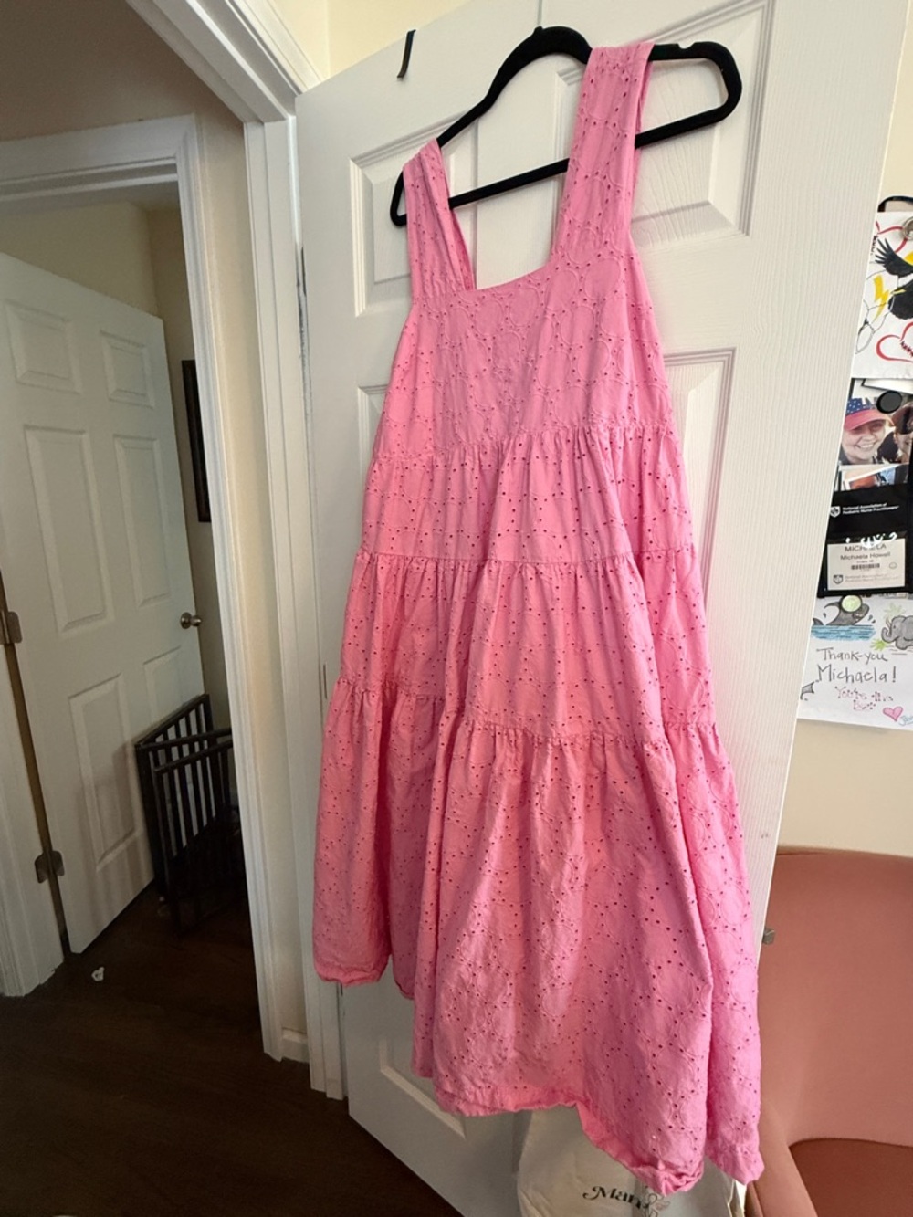 Anthropologie Pink Eyelet Tiered Midi Dress